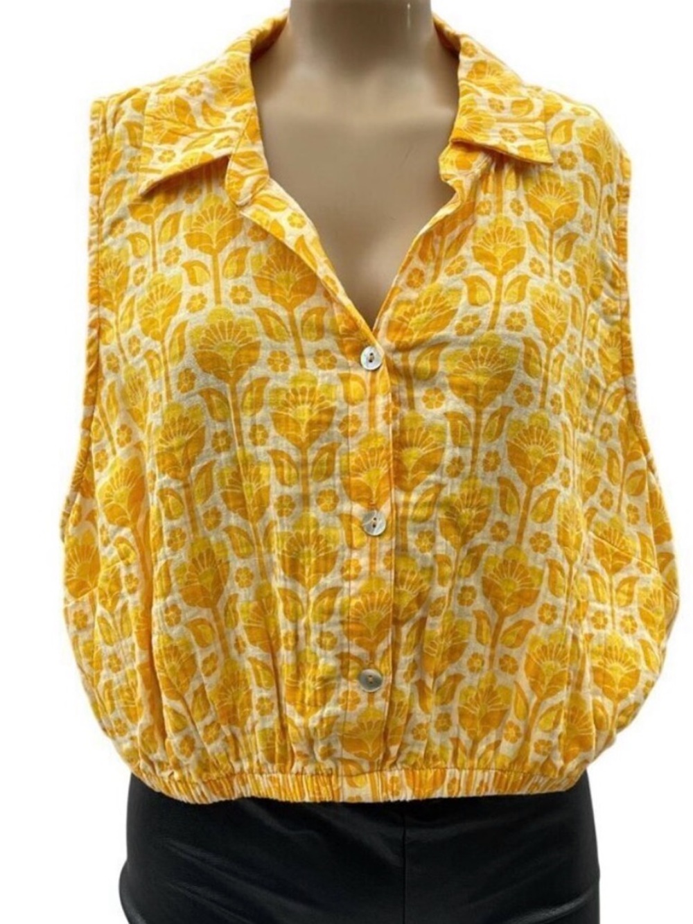 Show Me Your Mumu Camden Collared Button Sleeveless Yellow Floral Top Women‎ XL